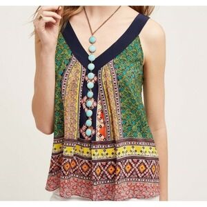 Maeve Sleeveless Blouse V-Neck Colorful Print Casual‎ Top Size 2 Silk